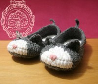 Crochet Tuxedo Cat Slippers Revised　かぎ編みのルームシューズ　鉢割れ猫　改良版