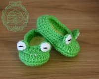 Crochet Toddler size Frog Slippers　かぎ編みのカエル子供用ルームシューズ